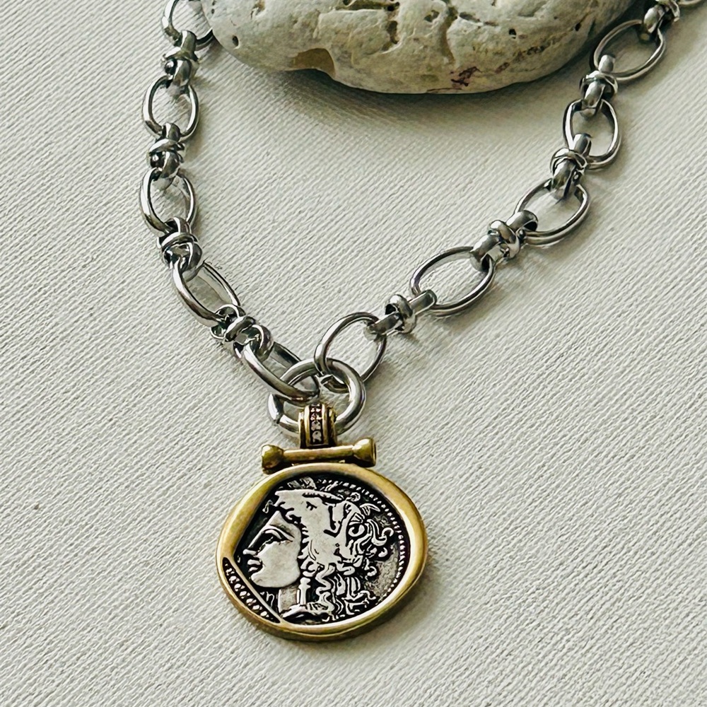 Two-Tone Coin Pendant Necklace - Gold & Silver